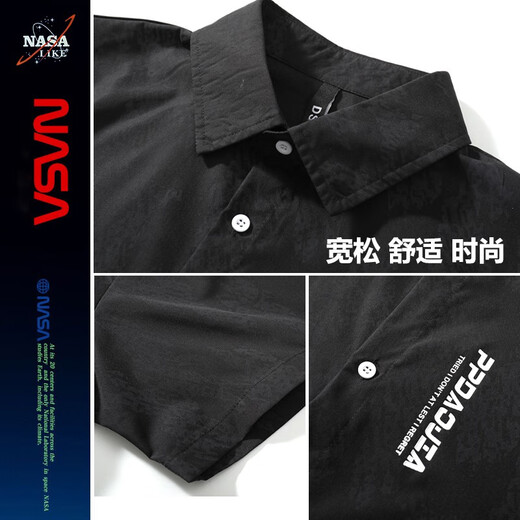 NASA LIKE官方潮牌衬衫夏季冰丝短袖男女日系宽松休闲衬衣百搭青少年上衣T NASA联名-白色 2XL（建议135-150斤）