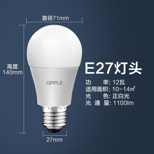 OPPLE LED light bulb energy-saving light bulb E27 large screw household commercial high-power light source 12-watt white light bulb