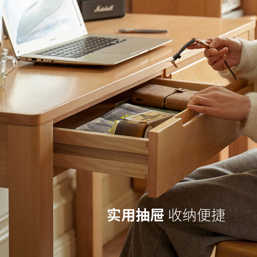 Genji Muyu solid wood computer desk simple desk log desk small apartment study desk writing desk small desk solid wood color desk (1000*560*760m) with drawer