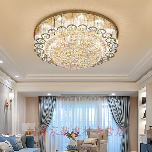 欧式水晶灯 吸顶灯大气客厅灯 圆形客厅超大餐厅灯卧室灯简约LED家用灯具 直径80cm 三色调光 不安装