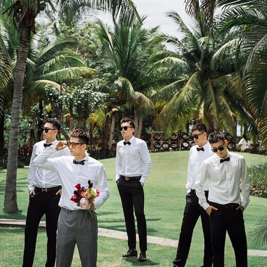 Xinhan Groomsmen's bester Anzug Brüder Anzug Hersteller Sommer langärmeliges Hemdanzug großer Bräutigam-Hemd weißes Hochzeitskleid langärmelig