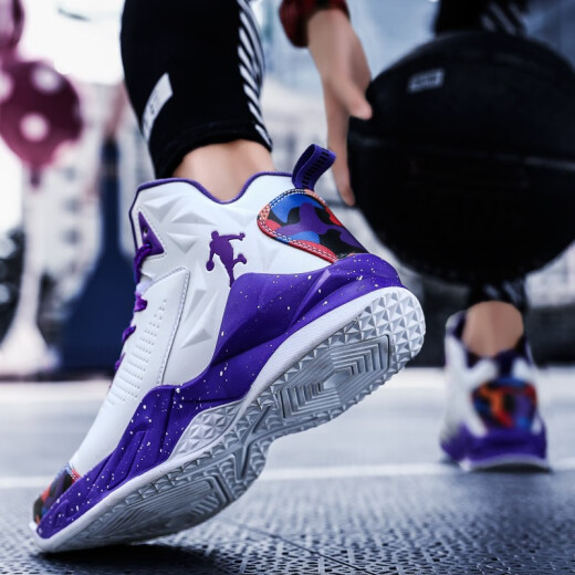 2020 New Korean Fashion Men's Shoes Four Seasons Trendy Shoes Sports Basketball Shoes Men's Running Shoes Summer Leather Primary and Secondary School Students' Boots 513 White Purple 41