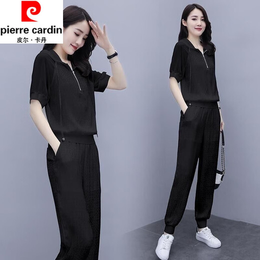 皮尔卡丹（pierre cardin）冰丝休闲套装女夏季新款宽松显瘦韩版气质减龄时尚洋气透气俩件装 白色套装CWK#757 XL 建议115-130斤