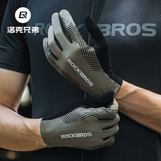 ROCKBROS Cycling Gloves Full Finger Road Cycling Gloves Long Finger Touch Screen Thin Breathable Men and Women Spring, Summer and Autumn Long Finger Black Green XL