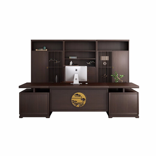 HONFSTIN new Chinese style solid wood boss table office desk and chair combination office furniture president table simple executive desk customization 2.0 meters boss table