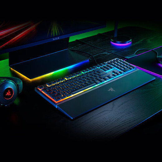 雷蛇（Razer）雨林狼蛛V3 轻机械游戏键盘 电竞游戏键盘 104键 带腕托 RGB背光灯效