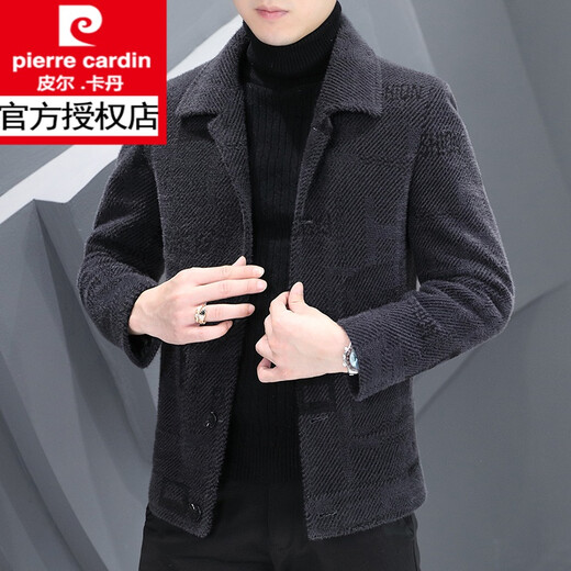 Pierre Cardin Woolen Jacket Men's Korean Style Casual Short Woolen Big Top Men's Jacket Autumn and Winter Trendy Top Khaki 8229 Cotton 3XL