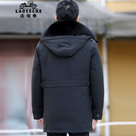 Classic cars, middle-aged and elderly men's down jackets, men's jackets, autumn and winter new products, medium and long thickened hooded removable liner down jackets, men's and elderly clothes, men's clothes, dad and grandpa clothes, gifts 867-black 190/3XL (can wear 155-170 Jin Jin equals 0.5 kg)