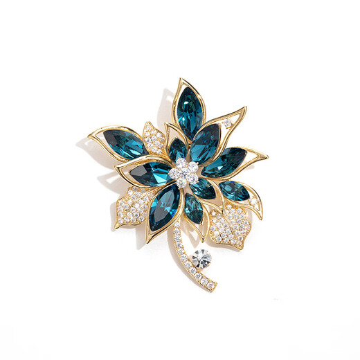 Qlady blue hibiscus crystal corsage brooch high-end women light luxury fashion anti-exposure pin silk scarf buckle birthday gift