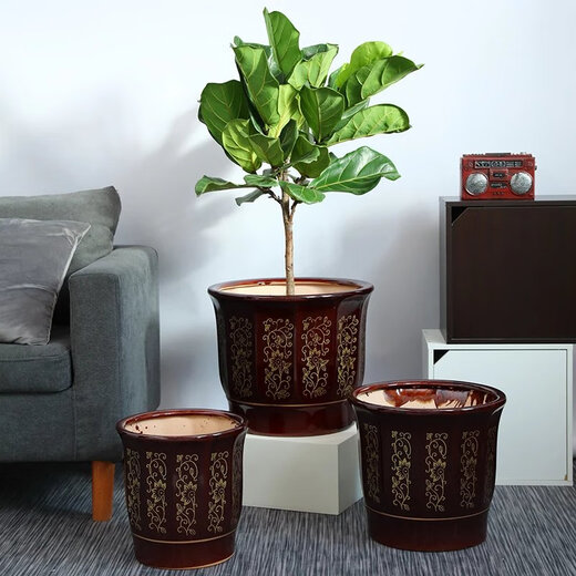 Pot de fleurs en céramique de style chinois classique, losange en bronze sur pied, très grand arbre à argent, grand diamètre