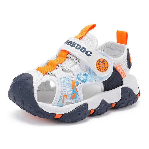 BOBDOG children's shoes soft sole Baotou children's sandals summer new boys soft sole breathable baby toddler shoes for women off-white/navy blue 27 suitable for feet 16.1cm long