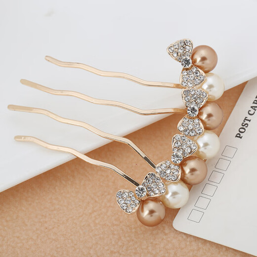 Qianbaolai Korean hair accessories rhinestone imitation pearl bow hair comb hair accessories popular women's four-tooth hair comb white