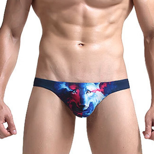 Net will men's underwear ice silk thong sexy print breathable low waist three-dimensional space t-pants thong for men yellow leopard 1 pair M