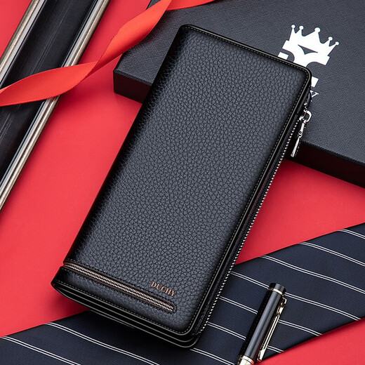 帝驰帝驰 真皮多卡位男士卡包头层牛皮银行卡包男长款钱包男士钱包  黑色+【配专柜礼盒礼袋】