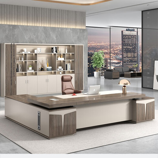 GEZHIMU President Office Furniture Manager Boss Office Desk and Chair Combination Simple Modern High-end Light Luxury Executive Table Table and Chair Champagne Color 2.4 Meter Luxurious Double Cabinet Boss Desk