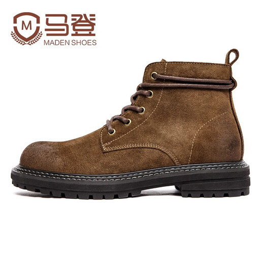 Maden Work Boots Herren Retro Martin Boots Britisch-High-Top braune Lederschuhe und Fleece Casual Outdoor Desert Boots Gelbbraun 40 (250 mm)