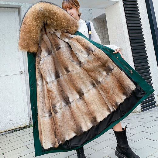 SOEM vison entier 2025 nouvelle veste à tarte doublure en fourrure de vison femme vison vert mi-long manteau de fourrure détachable manteau coque blanche + doublure de couleur claire mi-longueur M