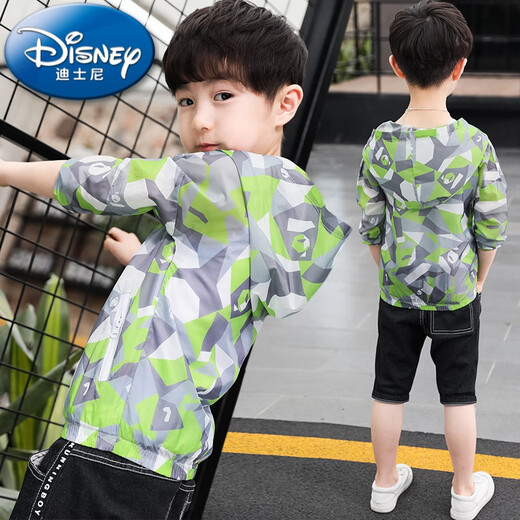 Disney boys' sunscreen jacket thin jacket summer 2025 new children's spring and autumn children's clothing medium and large children's casual fashionable top green size 150 size recommended height 140cm