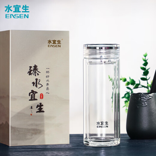 水宜生胖东来同款玻璃杯双层水杯男茶杯商务泡茶杯办公杯水晶杯透明微烫 G719 400ml普通版
