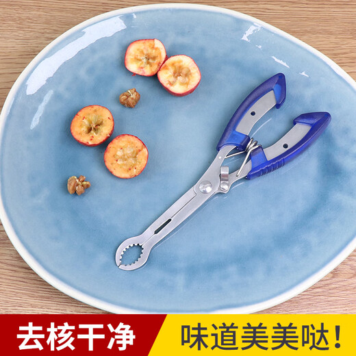 Necooks new hawthorn core removal tool, labor-saving core removal pliers, special candied haws core and seed remover, hawthorn core removal tool, standard blue model, with 3 replacement springs