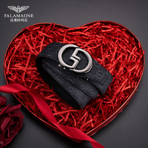 Falamaone Brand Herrengürtel Echtes Leder Automatische Schnalle Business Pants Belt Boy Geburtstagsgeschenk für Freund Ehemann [Counter Gift Box] PD844Q Gun Buckle-Print-Muster 115 cm -130 cm zufälligkontakte Kundendienstdesign