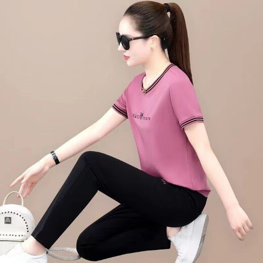OU Yushan Sportset für Frauen Sommer dünn 2025 Neue Mode Loose Round Neck Kurzarmhose Casual Zweiköpfige Set 6630 Model Prince Blue 2xl geeignet für 120-129jin [Jin ist 0,5 kg]