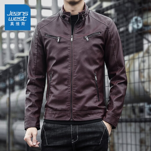 Jeanswest leather jacket men's 2025 autumn and winter new Korean style trendy stand-up collar workwear leather jacket men's motorcycle wear PU jacket A107-1-609A Coffee L