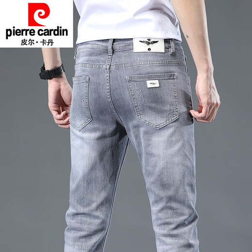Pier Cardin Father's Day Gift Hong Kong Light Gray Jeans Men's Summer Thin Men's Slim Feet Pants Fashion and Versatile Black Gray 1048 29