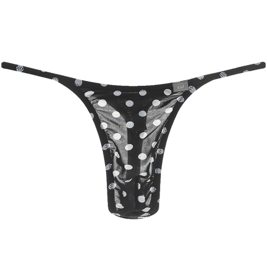 U&I men's sexy thong one-piece upward bag ultra-thin ice silk trendy pattern brand underwear 1117-P black X red dots 1 pair 2XL