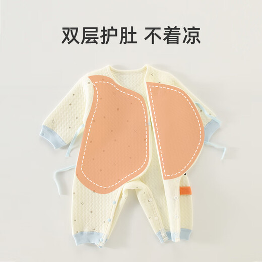 婧麒新生婴儿儿衣服秋冬装初生男女宝宝夹棉连体衣保暖哈衣爬服 黄 59cm