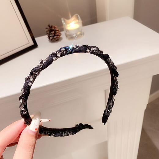 Xiangwan headband black rhinestone headband women's high-end going out hairpin hairpin face wash headband pressure hair headband headwear
