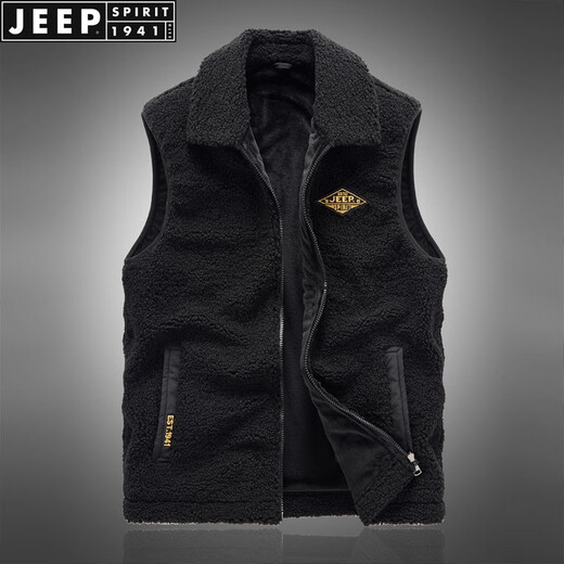 JEEP SPIRIT Vest Men's 2025 Autumn and Winter Casual Fashion Velvet Vest Waistcoat Warm Jacket Off-White XL