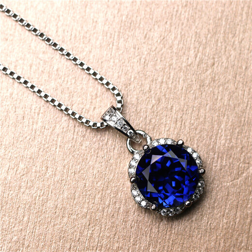 Tris Shuangyingxi Korean version necklace pendant Tanzanite sapphire pendant women's silver jewelry Japanese and Korean colored gemstones round free rose gold 10mm (with chain)