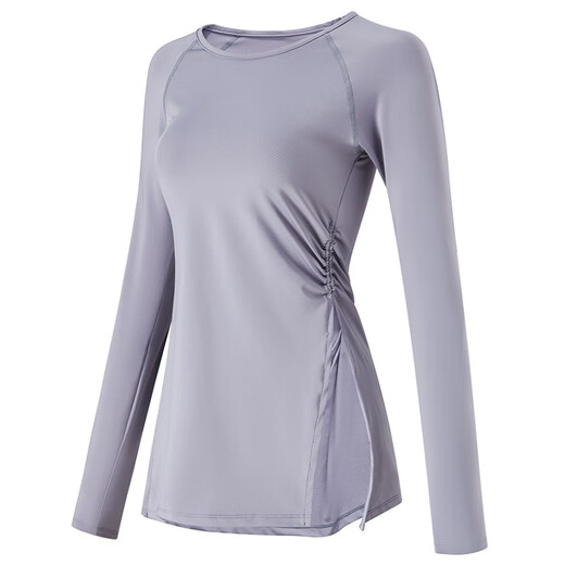 Aisunstyle long yoga wear women's running fitness cover-up Pilates training wear T-shirt tight sports top long-sleeved autumn and winter pink L size