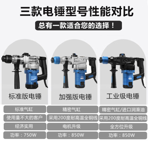 XMSJ dual-purpose electric hammer electric pick multi-function high-power impact drill drill bit concrete industrial-grade household power tool industrial-grade electric hammer 9926-2+ three pieces