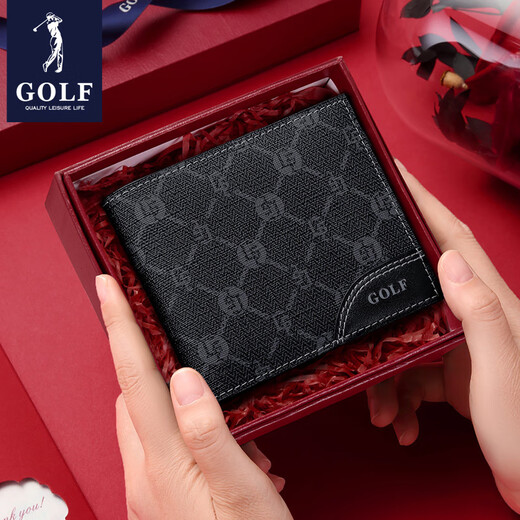 高尔夫（GOLF）短款钱包男士皮质大容量卡包时尚零钱夹便携皮夹男父亲节礼物 黑色