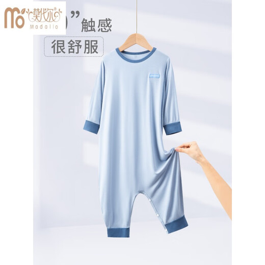 Modal children's modal one-piece pajamas for spring and autumn for boys and girls, medium and large children's thin style, can be worn outside with ice silk prevent kicking quilts for children