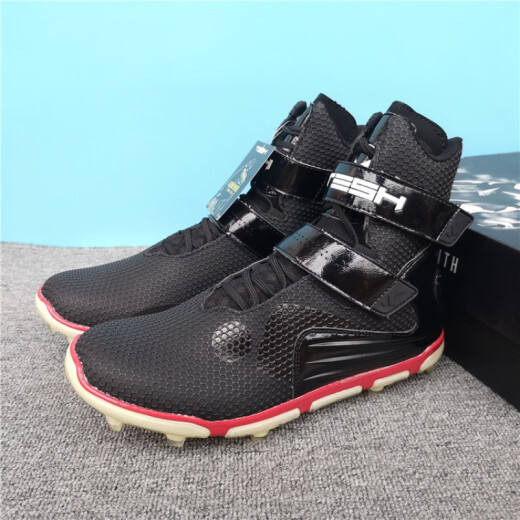[Beijing Selected Products] American style mid-high-top rugby shoes us7.5-14 size transparent rubber spikes high-top black and red TTURB-M0141