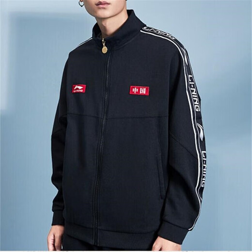 Li Ning jacket, men and women, 2024 new cardigan, long-sleeved loose casual couple knitted sports jacket, AFDS983 elegant black [same style] M