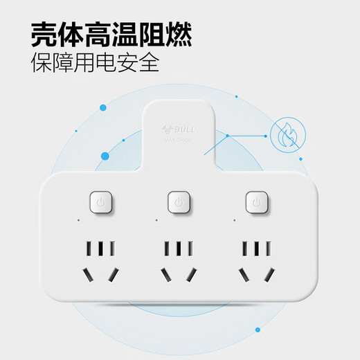 公牛（BULL）转换插头/品字形一转三插座/无线转换插座/电源转换器 适用卧室、厨房 3位分控开关插座 