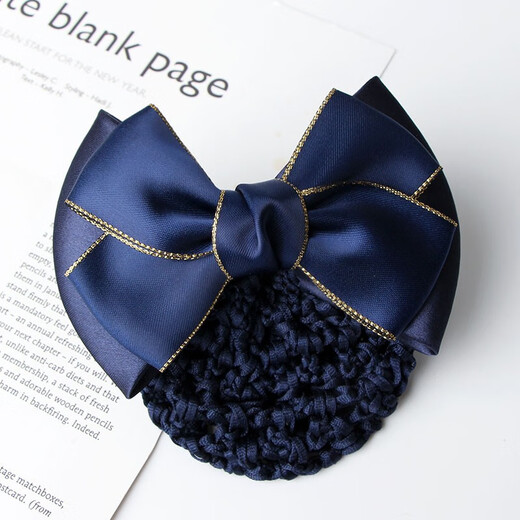 Gardenia blossoms, head flower, net bag, hairpin, professional hair net, hair cover, nurse, hotel property, hotel bank, work bow decoration, gold-edged two-knot blue fine net