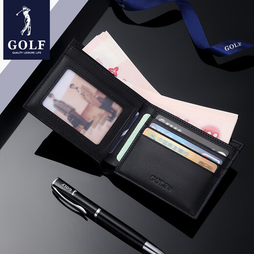 高尔夫（GOLF）短款钱包男士皮质大容量卡包时尚零钱夹便携皮夹男父亲节礼物 黑色