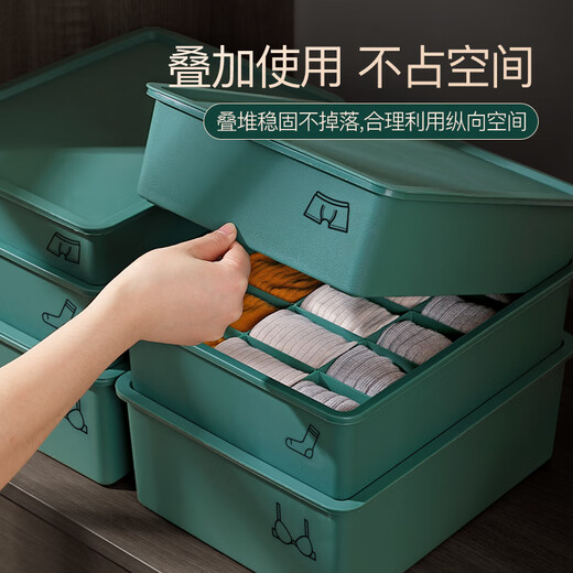 Fantasy underwear storage box drawer-type household underwear and socks storage artifact bra organizer wardrobe compartment three-in-one light luxury green no grid + cover + sticker