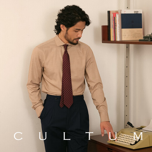 CULTUM抗皱免烫衬衫男商务正装小温莎领休闲修身长袖衬衣 白色 L /40
