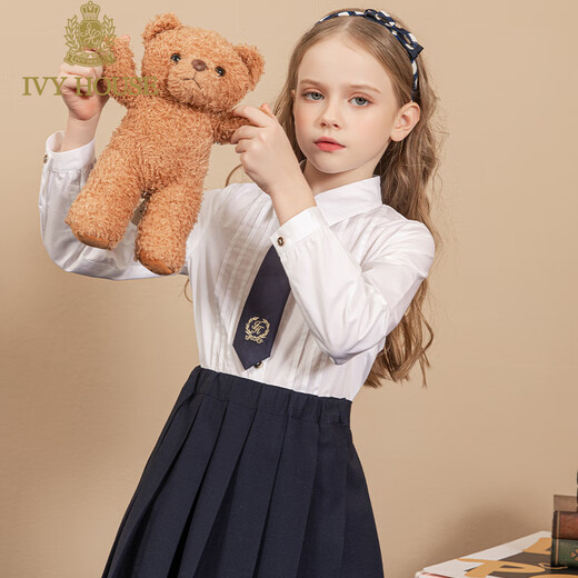 IVY HOUSE Ivy children's clothing girls' shirts for big and small children spring new style cotton JK style shirt elegant and versatile college white 120cm (120/56)
