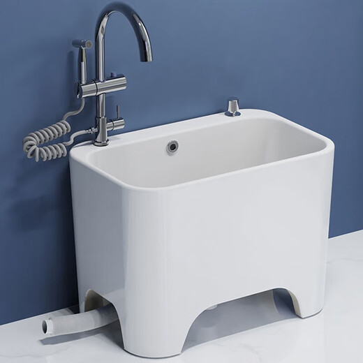 Darv Mop Pool Home Balcony Ceramic Washing Large Outdoor All-in-One Mop Pool High Legs with Holes Sitting Faucet Floor Basin J-T24 Taiwan Controlled Water + Sitting Sprinkler