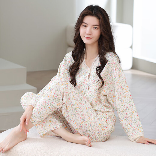 Le nouveau pyjama de Modal Pajamas Spring and Automn Cloud Cotton Cotton à manches longues Cardigan Floral Casual Home Clothing peut être porté à l'extérieur de 14701 m de poids (80-100jin [Jin est égal à 0,5 kg]))