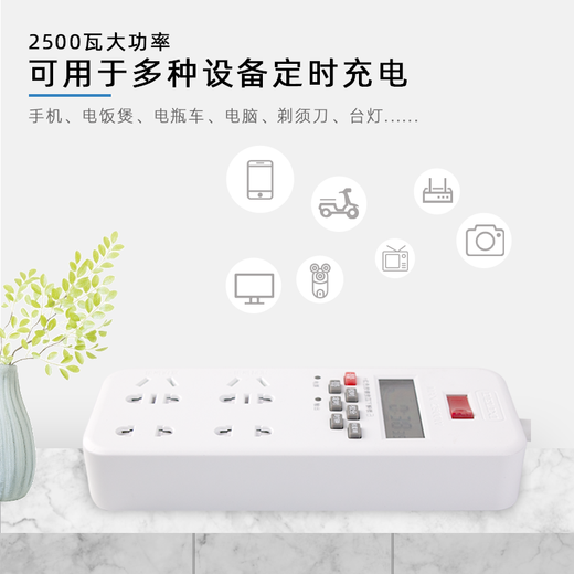 德力西电气时控开关插座定时器 插排220V鱼缸自动断电微电脑时间控制器 定时插座 4插 2米
