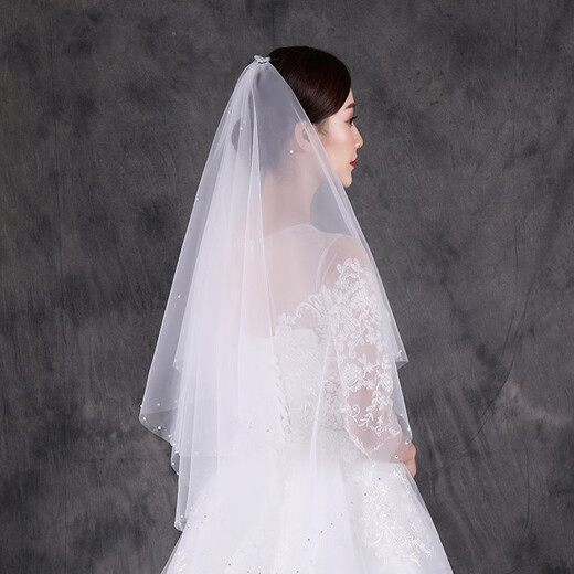 SHANGGE Bridal Proposal Wedding Veil Double-layered Beaded Veil Double-layered Beaded Veil Chinese Valentine's Day Gift High-end Photo Ritual Wedding Veil Double-layered Beaded Hair Comb 60-80cm 1 piece