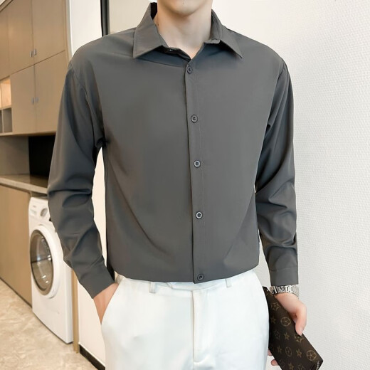Xinghelai white shirt men's long-sleeved trendy and handsome non-iron slim casual shirt men's business plus velvet bottoming shirt white XL125-140Jin [Jin equals 0.5 kg]
